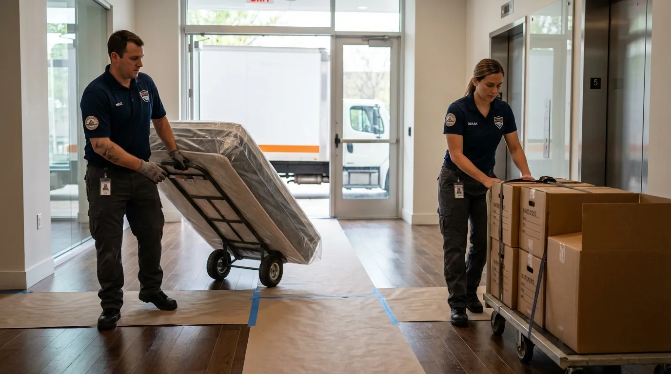 Professional apartment movers loading elevator in New Market, TN