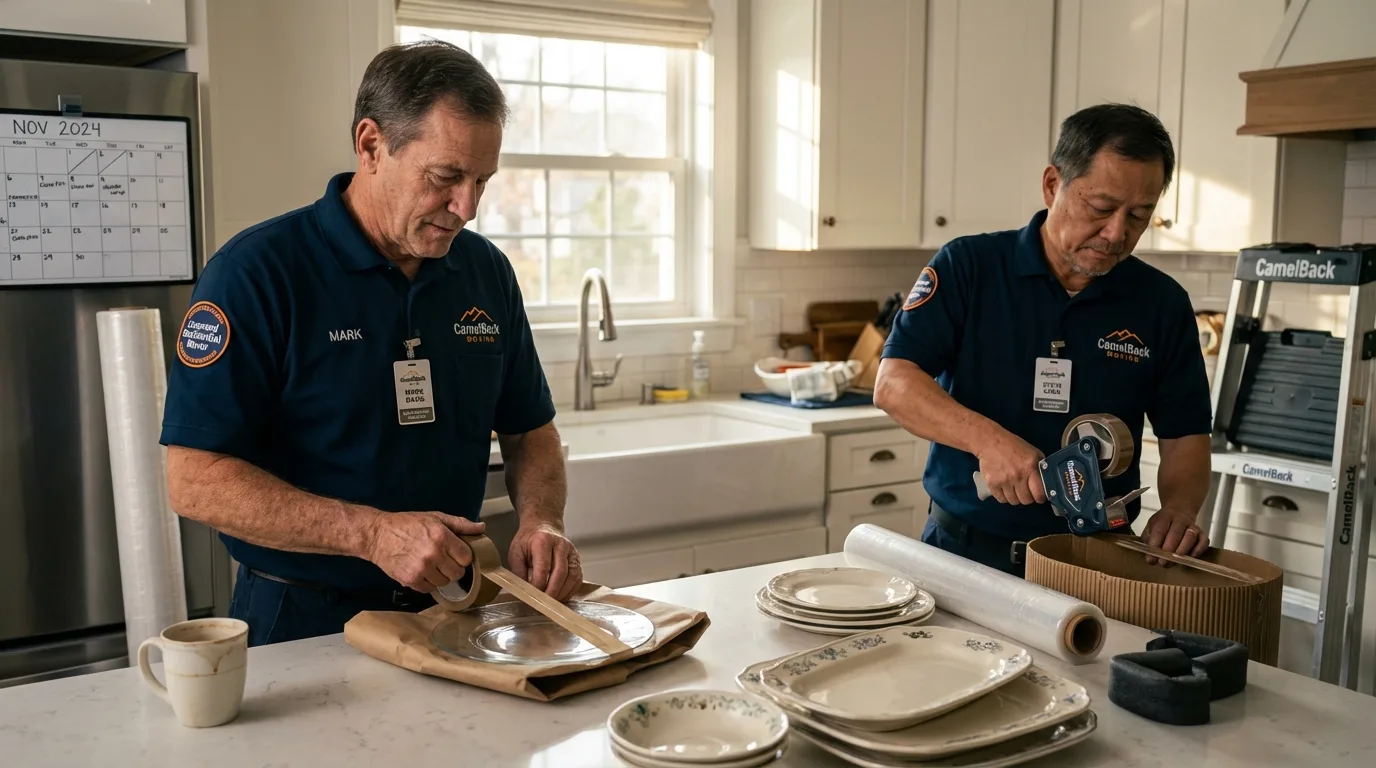 Professional crew packing kitchen dishware in New Market, TN